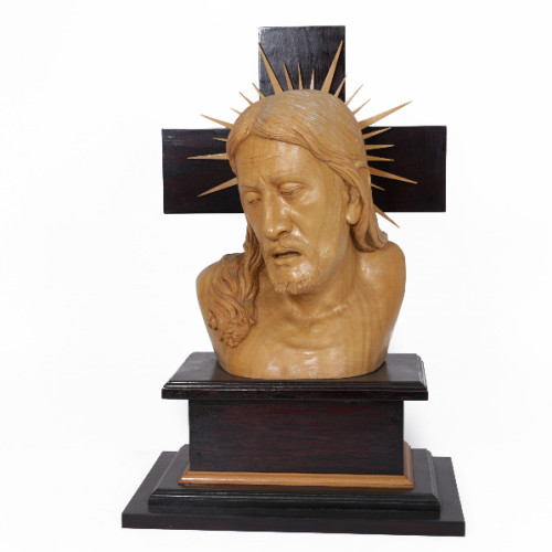 14 INCH JESUS HEAD IN WHITE WOOD