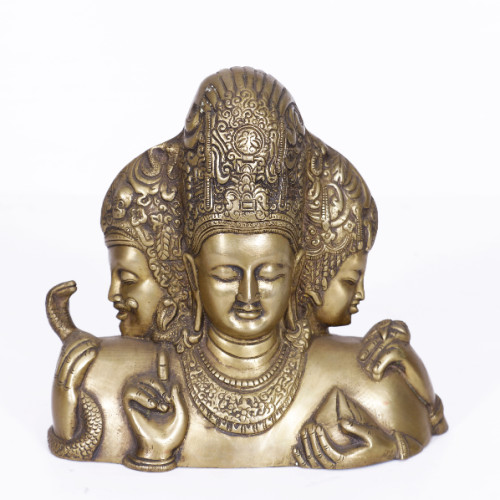 Brass Brahma,  Vishnu, Mahaswara 8 inch 