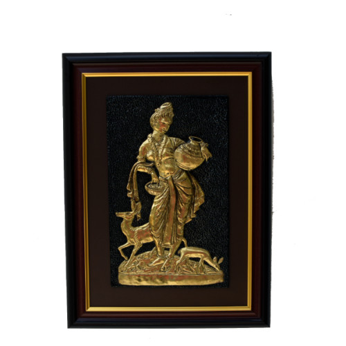 Brass impose Shakuthala  (16 inc X 10 inch) with Frame (24 inch x 17 inch)