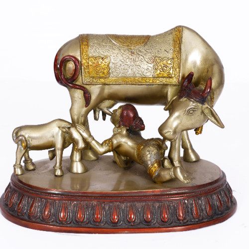 Brass Kamadhenu with Krishna