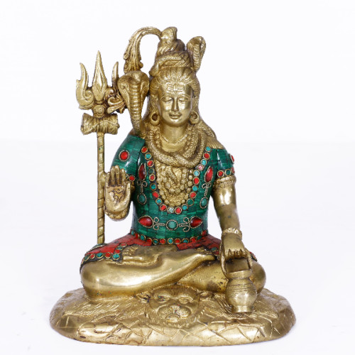 Brass Shiva 10 inch with gems stone inlay
