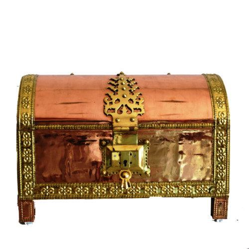 Copper Kerala treasure box wooden with brass inlay