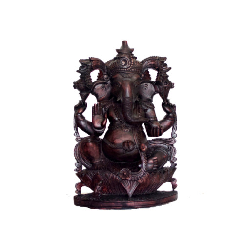 Ganesh 18 inch white wood with rose antique Finishing Height 18 inch X 12 inch Width X 5 inch depth 
