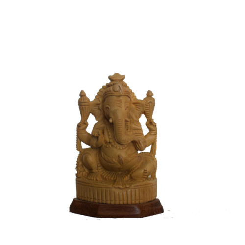 Ganesh 4 inch White wood hand made craft of Rahul Handicraft