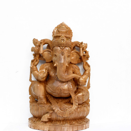 Ganesh Statue 20 inch X 12 inch X 5.5 inch White cedar wood