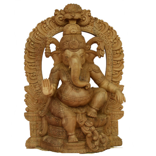 Ganesh White wood with prabha 23 inch Height X 16 inch Width X 5 inch Depth 