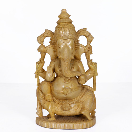 Ganesh with Rat 15 inch whtie cedar wood 