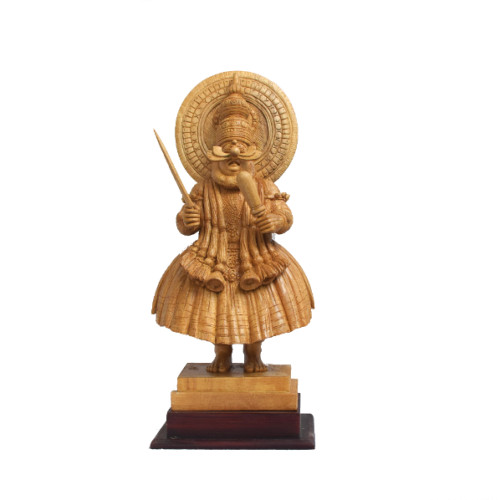 KADAKALI DUSHASANA WHITE WOOD HAND CURVED STATUE 12 INCH