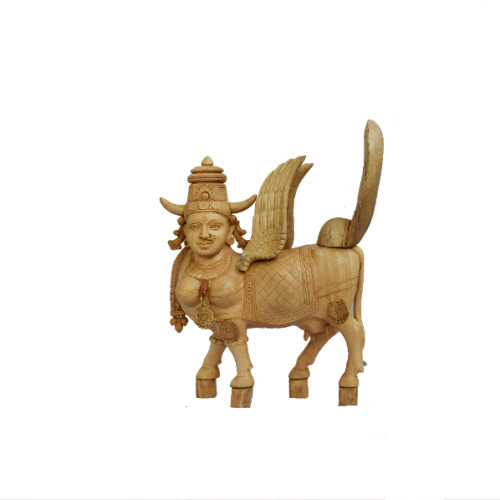 KAMADHENU WHITE WOOD 8 INCH HEIGHT AND WIDTH 10 INCH DEPTH 4 INCH UNIQUE ART WORK 