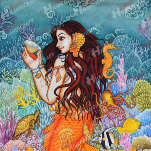 Kerala Mural Painting 3 ft X 2 ft Mermaid  in Canvas with acrylic