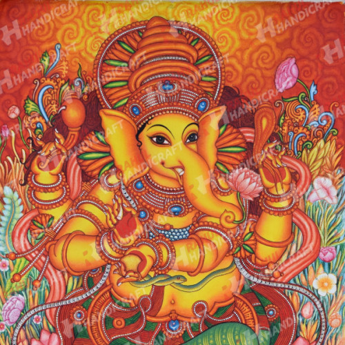 Kerala Mural Painting 3 ft X 2 ft Sree Gaensh   in Canvas with acrylic