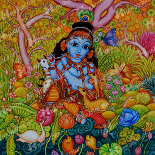 Kerala Mural Painting 3 ft X 2 ft Sree Krishna ( Baby Krishna)  in Canvas with acrylic