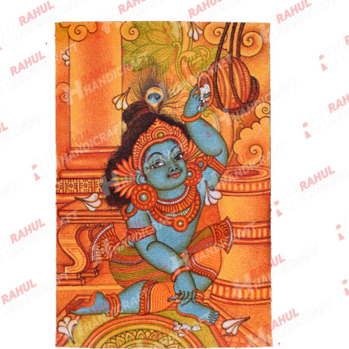 Kerala Mural Painting Bala Krishna 23.5 inch height X 15.5 inch width Artist Saji canvas with acrylic original   