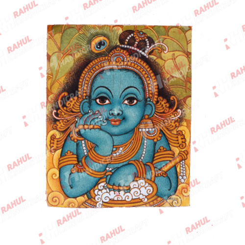 Kerala Mural Painting Krishna 13 inch height X 11 inch width Artist Saji canvas with acrylic original