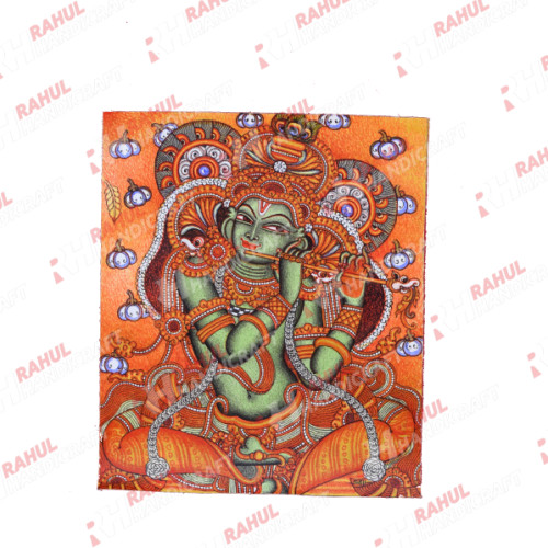 Kerala Mural Painting Krishna 13 inch height X 11 inch width Artist Saji canvas with acrylic original