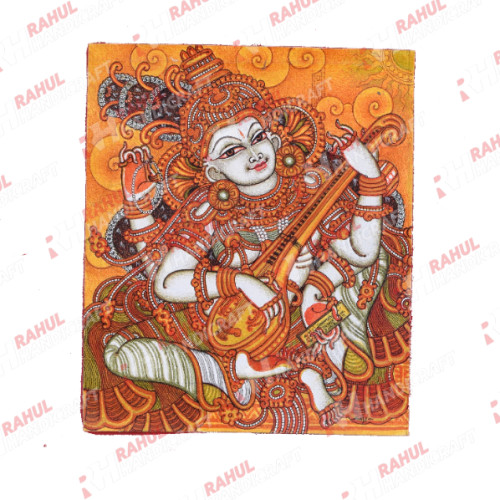 Kerala Mural Painting Sarswathi 13 inch height X 11 inch width Artist Saji canvas with acrylic original
