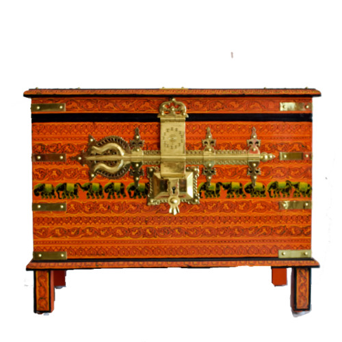  Kerala treasure box wooden with brass inlay and Mural Painted 