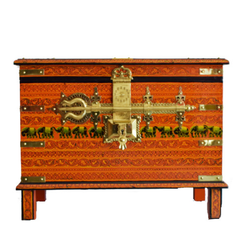 Kerala treasure box wooden with brass inlay and Mural Painted