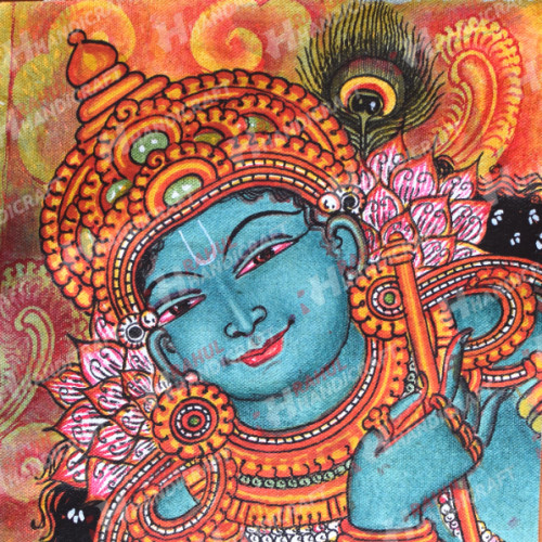 KRISHNA MURAL 10 inch WIDTH  X  11 INCH HEIGHT PAINTED BY ARTIST SAJI ORGIANL CANVAS AND ACRYLIC COLOUR