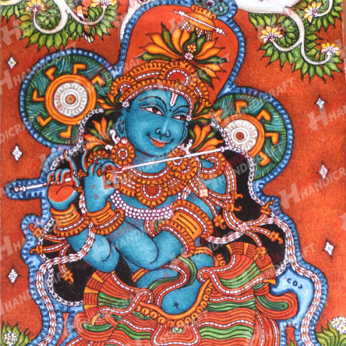 KRISHNA MURAL 22 INCH HEIGHT X 12 INCH WIDHT  PAINTED BY ARTIST SAJI ORGIANL CANVAS AND ACRYLIC COLOUR