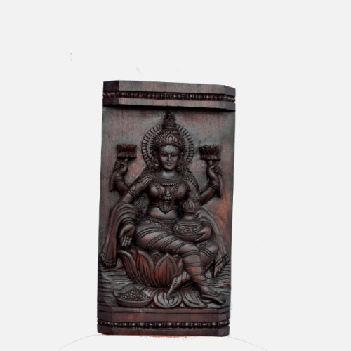 Lakshmi  wall panel 17 inch height X 9 inch width X 2 inch depth antique finishing polishing. Mahagani Wood with rose wood fishing 
