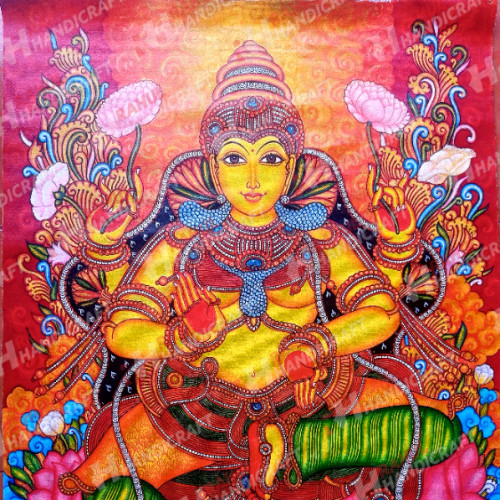 Mural Beautiful Goddess Lexmi  3 ft Height X 2 ft Width (6 sqft) original hand painted in Acrylic in canvas Artist Saji   
