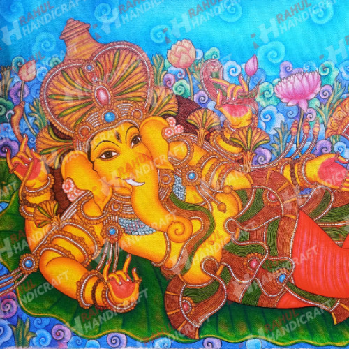 Mural Beautiful sleeping Ganesh  3 ft (width)  X 2 ft  Height (6 sqft) original hand painted in Acrylic in canvas Artist Saji   