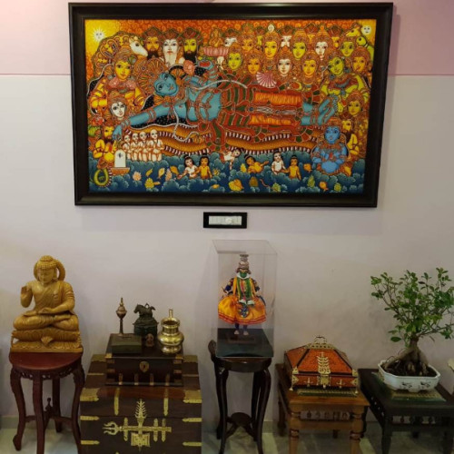 Mural Padmanabha 3 ft Height X 5 ft Width original hand painted in Acrylic in  Canvas 