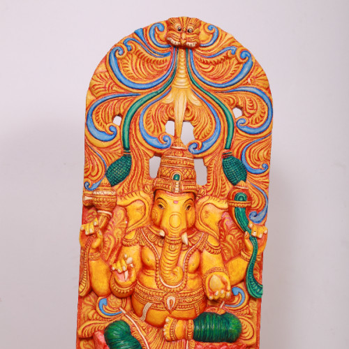 Mural Painted Ganesh in wood 