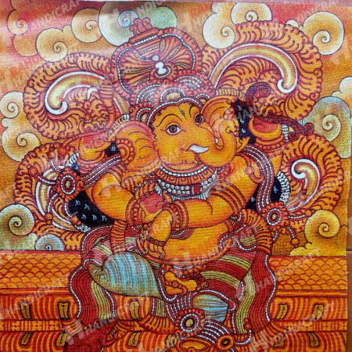 Mural Painting Ganesh 17 inch (height ) X 14 inch (width)(1.6 sqtf) original painting  artist saji