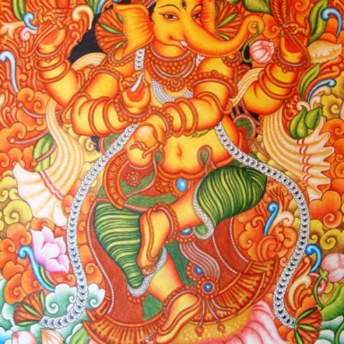 Mural Painting Ganesh Dancing in Kerala Traditional style 