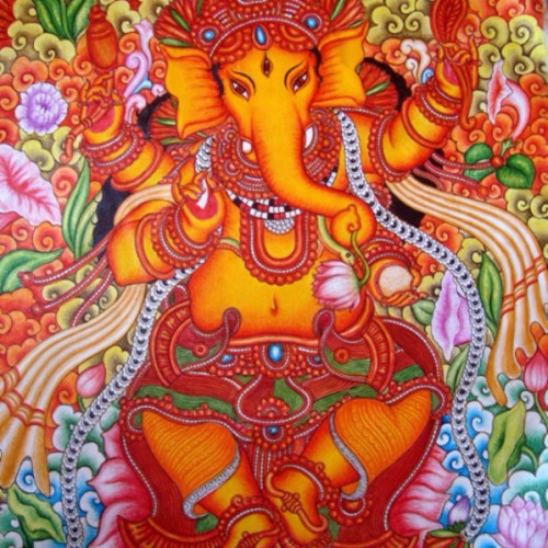 Mural Painting Ganesh in acrylic color in canvas 