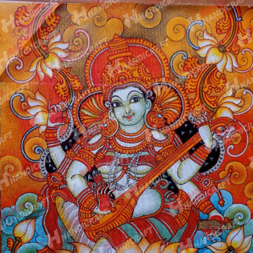 Mural Painting Sarswathi  acrylic in Canvas 24 INCH Height X 19.5 inch width (3.25 sqft) original painting  Artist Mr. Saji