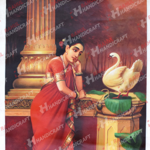 Ravi Varma Painting Oil 30 inches X 17 inches Hamsa Damayandi 