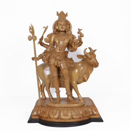 Shiva and Nandi white wood 24 inch of size and brass style work 