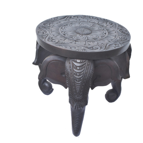 Small Round Table Wooden Flowerpot / Vase / Idol Stand Elephant Head Carved Vintage Home Temple Garden Decor Antique Style Furniture Stool 