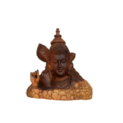 Sree Krishna Breast in Mahagani wood 11 inch Height X 10 inch width X 5 inch depth Antique finishing 
