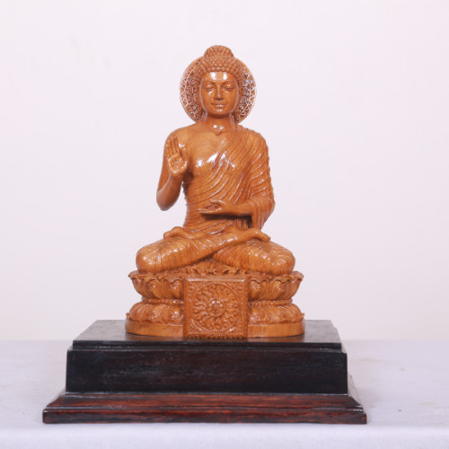 TEAK WOOD BUDDHA 10 INCH HEIGHT X 8 INCH WIDTH X 6 INCH DEPTH ARTIST KANNAN 