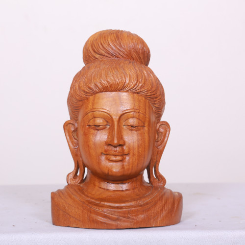 TEAK WOOD BUDDHA HEAD  8 INCH HEIGHT, 6 INCH WIDTH AND 4.5 INCH DEPTH ARTIST MR. VIJAYAN 