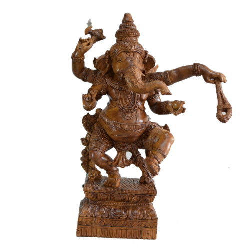 TEAK WOOD DANCING GANESH 24 STYLE OF CHOLA UNIQE ART WORK CREATED BY ARTIST VENU