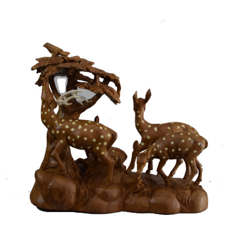 TEAK WOOD DEER AND CALF 14 INCH TREE HEIGHT 14 INCH WIDTH 5 INCH DEPTH (DEER SIZE 9 INCH) ARTIST SASI 