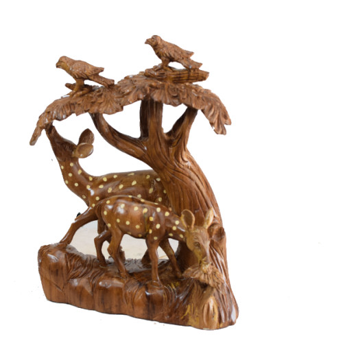 TEAK WOOD DEER WITH TREE 12 INCH HEIGHT 9 INCH WIDHT 5 INCH DEPTH ARTIST SASI