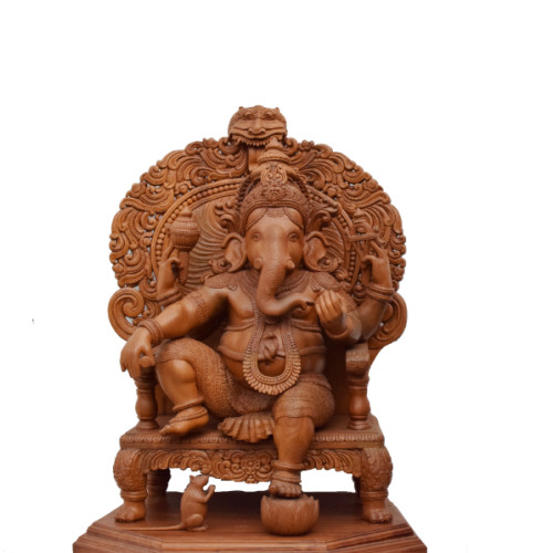 Teak wood Ganesh 24 inch Royal Chair Full Hand made craft