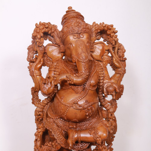 Teak wood Ganesh 38 inch Rahul handicraft arist Mr. Sadashivan full hand made craft  width 19 inch and depth 10 inch 