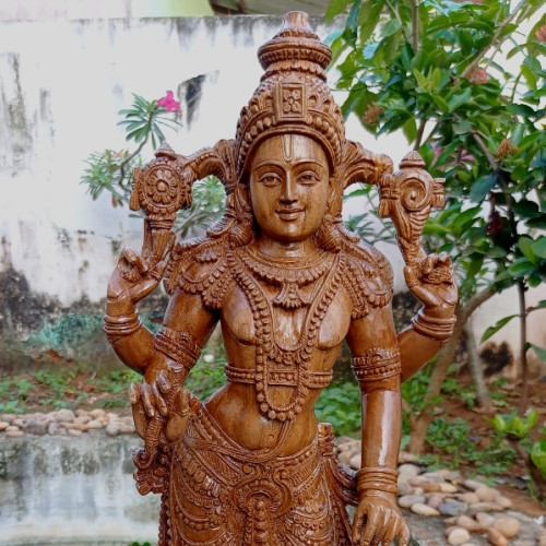 Teak wood God Vishu) 24 inch (height) X 8 inch Width X 6 inch Depth unique art work by Rahul Handicrft artist Sadashivan