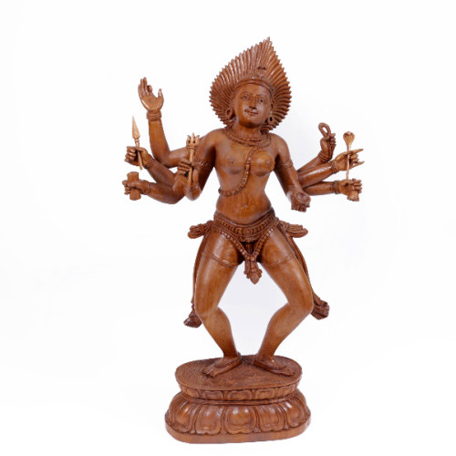 Teak wood Kali Devi in brass style 