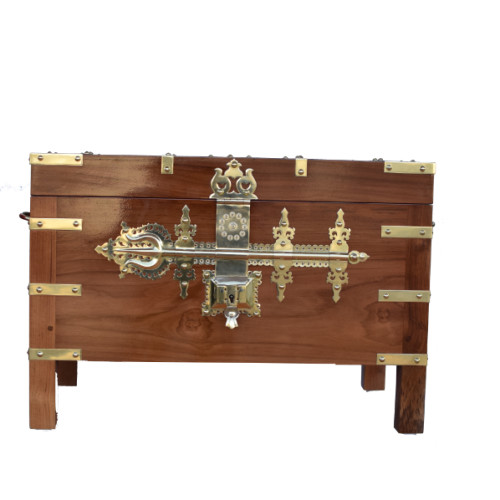 Teak wood Kalpati (Kerala Traditional Box of Pathayam) 22.5 inch width X 15 inch Height  X 14 inch Depth brass inlay  box 