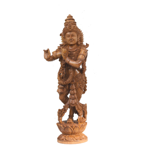 TEAK WOOD KRISHNA 23 INCH (H ) X 5 INCH (W) X 5 INCH (D) ARIST MR. VIJAYAN 