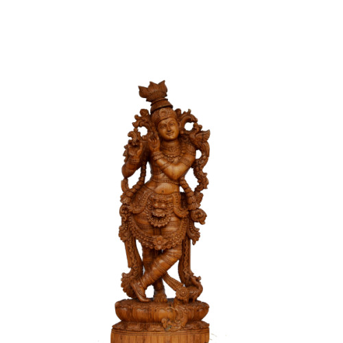 Teak Wood Krishna 24 inch height X 10 inch Width X 5 inch depth beautifully hand curved statue  