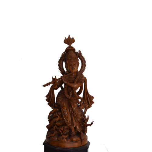 Teak wood Krishna 24 inch height X 12 inch width X 8 inch Depth unique art.